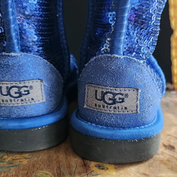 Women's Classic Short Sequin Boot - Blue Sequins Size 5 - Picture 4 of 10